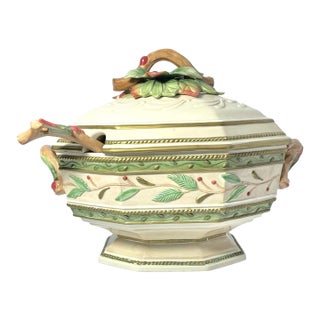 Fitz & Floyd “Winter Wonderland” Ceramic Soup Tureen W/Lid & Ladle For Sale