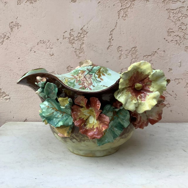 Large French Majolica Vase with Flowers Edouard Gilles, circa 1880 For Sale - Image 11 of 12