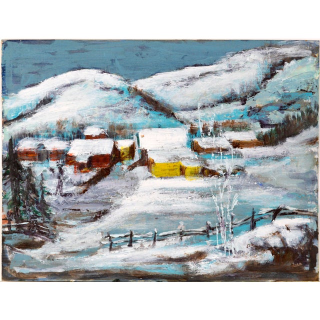 American "Winter Eve" Snow in Santa Fe New Mexico - Oil on Paper by Jina P. De Amusategui For Sale - Image 3 of 6
