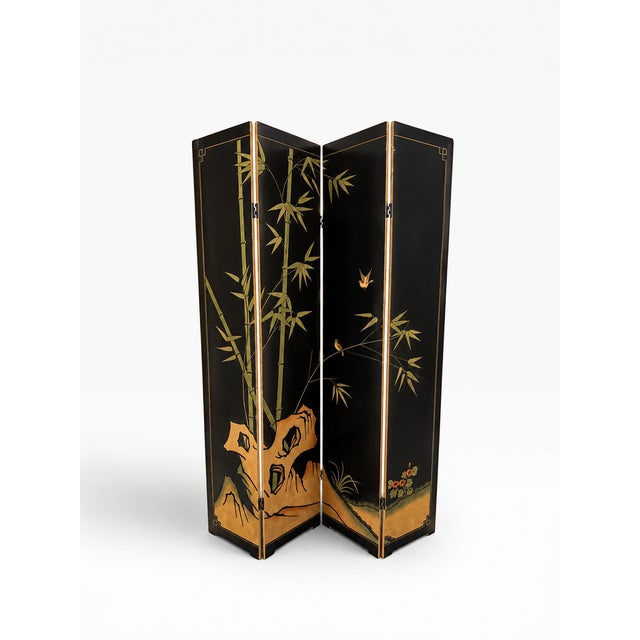 Chinoiserie Vintage Asian Chinoiserie 4-Panel Gold Leaf Room Divider Screen With Cranes For Sale - Image 3 of 13