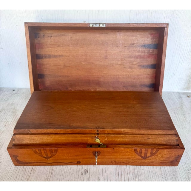 Wood Rare Antique Coast Guard Handmade Inlaid Travel Backgammon Set For Sale - Image 7 of 12