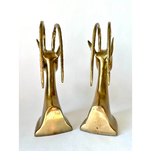 Pair of Art Deco Revival Polished Brass Gazelle/Ibex/Antelope Bookends For Sale In Denver - Image 6 of 8