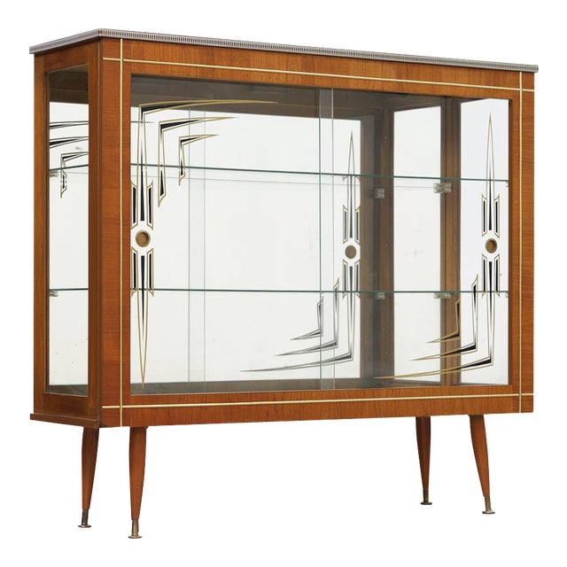 1950s Atomic Glass Curio Display Cabinet For Sale
