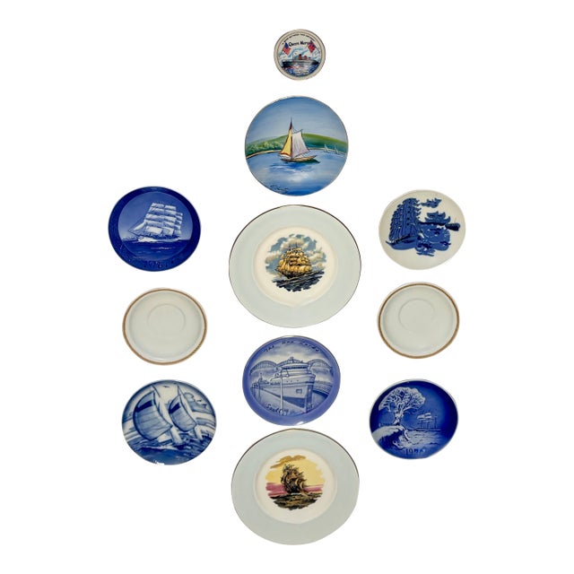 Nautical Blue and White Danish Sailing Ships Wall Plate Curation-Set of 11 For Sale