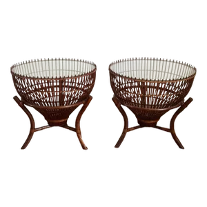 Late 20th Century Fish Trap Basket Tables in the Style of Franco Albini