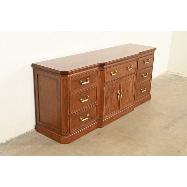 Drexel Heritage Drexel Heritage Mid-Century Hollywood Regency Burl Wood Dresser or Credenza, Newly Refinished For Sale - Image 4 of 15