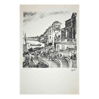 View of the Port of Ripetta, Lithograph, 20th Century For Sale