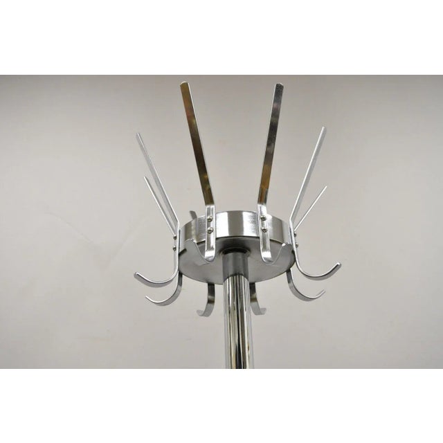 Vintage Chrome Metal Art Deco Style Coat Tree Stand With Revolving Hooks For Sale - Image 10 of 11