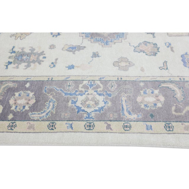 Turkish Oushak Rug Gray & Soft Blue Handwoven Wool Rug 6'1" X 8'10" For Sale In Houston - Image 6 of 9