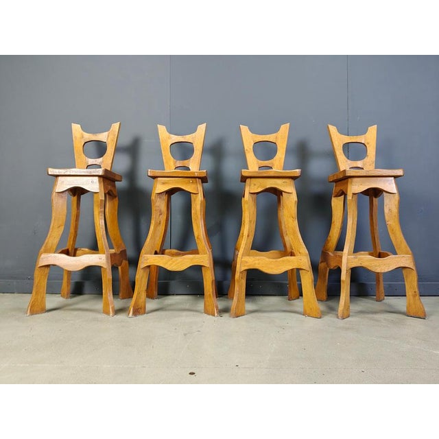 Tan Vintage Brutalist Bar Stools, 1960s, Set of 4 For Sale - Image 8 of 11