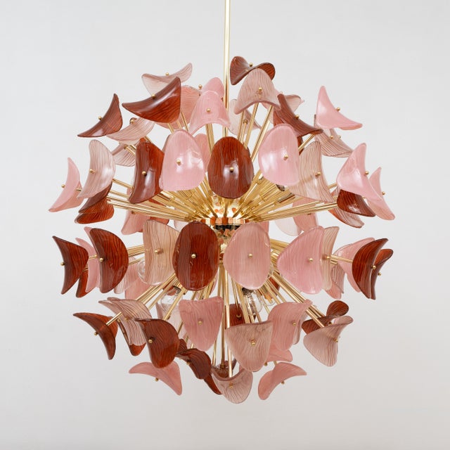 Italian Sputnik Chandelier in Pink and Ruby Murano Glass and Brass, 2000 For Sale - Image 4 of 10