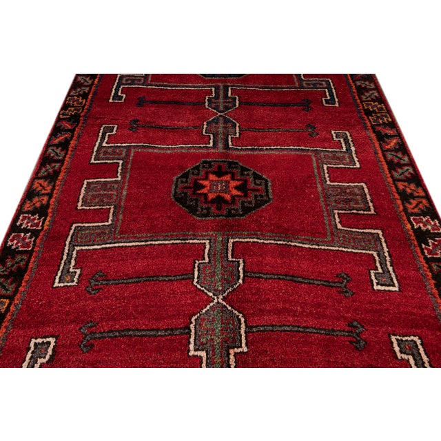 Red Vintage Turkish Handmade Red Tribal Wool Runner For Sale - Image 8 of 10