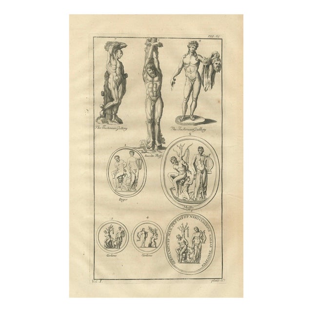 After Bernard de Montfaucon, Antique Roman Statues & Medals Plate, 1721, Engraving For Sale