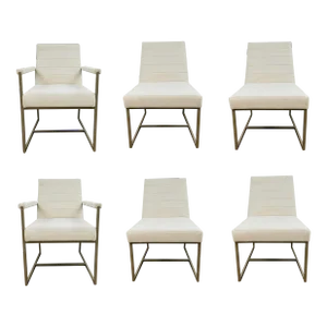 Modern Channeled White Velvet Dining Chairs Set of Six