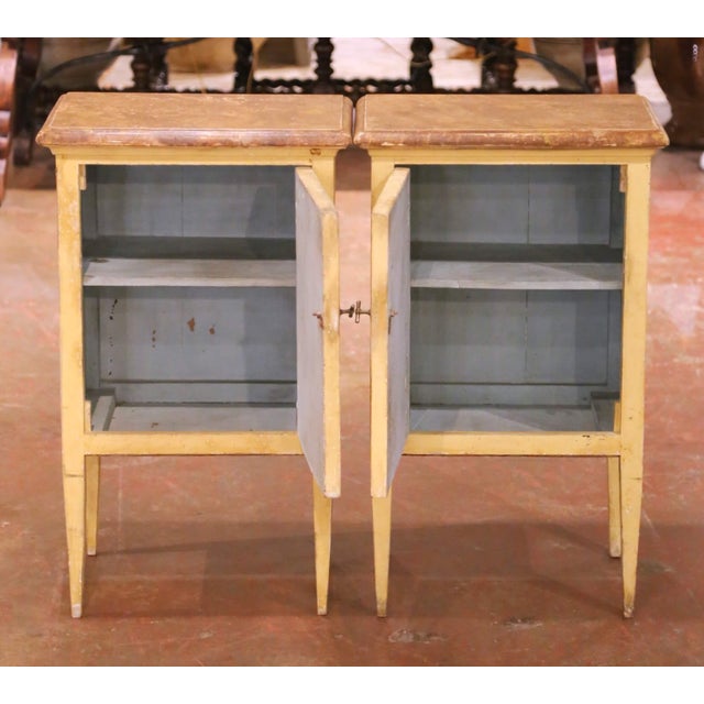 Late 19th Century Pair of 19th C. Italian Neoclassical Painted Nightstands With Faux Marble Tops For Sale - Image 5 of 11
