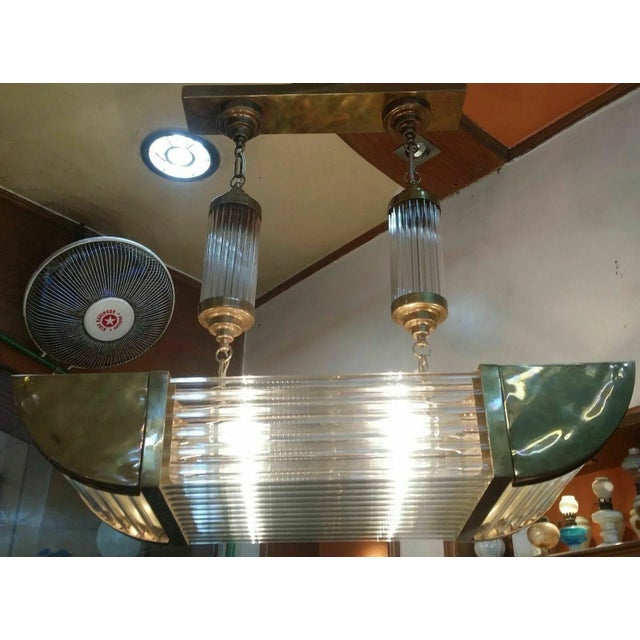 Art Deco Vintage Art Deco Skyscraper Rod Ship Light Chandelier Fixture in Brass & Glass For Sale - Image 3 of 7