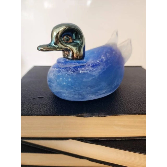 1970s Frosted Murano Glass & Silverplate Blue Bird Figurine, Signed For Sale - Image 9 of 12