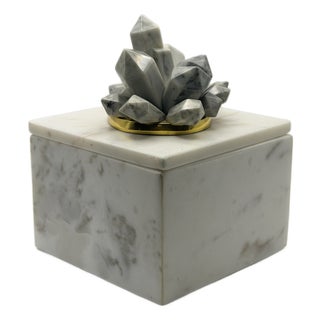 West Elm by Eduardo Garza Marble Decorative Box White Marble Jewelry Keepsake Box For Sale