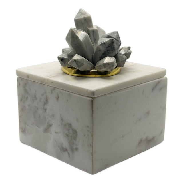 West Elm by Eduardo Garza Marble Decorative Box White Marble Jewelry Keepsake Box For Sale