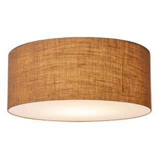 Stretch Flush Mount, Burlap Shade, Weathered Brass For Sale