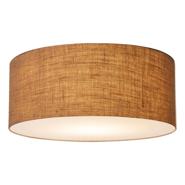 Stretch Flush Mount, Burlap Shade, Weathered Brass For Sale