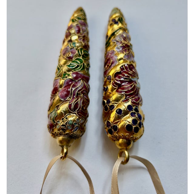 Pair of Gold Cloisonné & Crystal Ornaments For Sale - Image 11 of 17