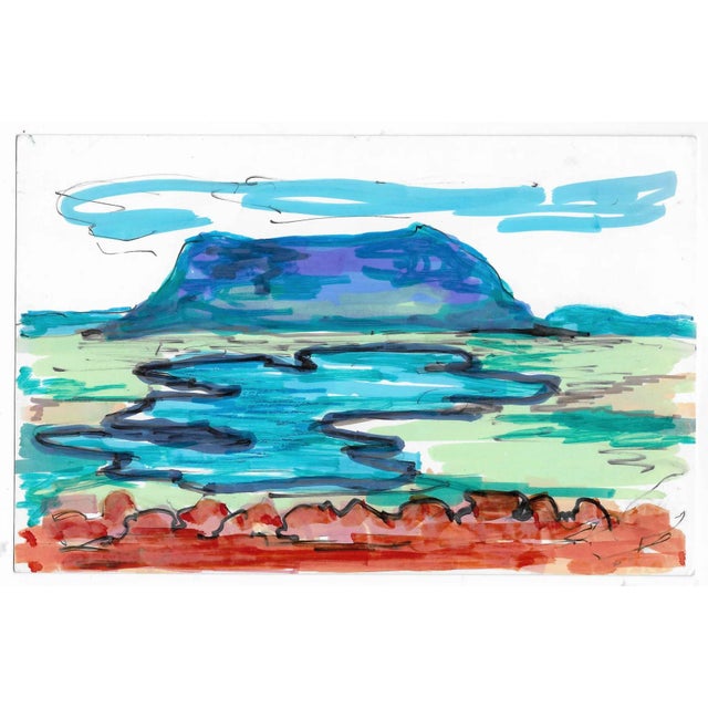 Alexandra Merker (1920-2009) MCM abstracted Iceland landscape painting on glossy heavy paper. Unsigned with estate stamp...