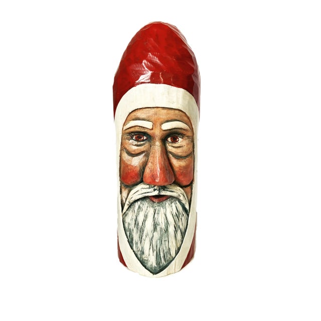 Folk Art Folk Art Hand Carved and Painted Santa Clause Signed F Wittman 1993 For Sale - Image 3 of 8