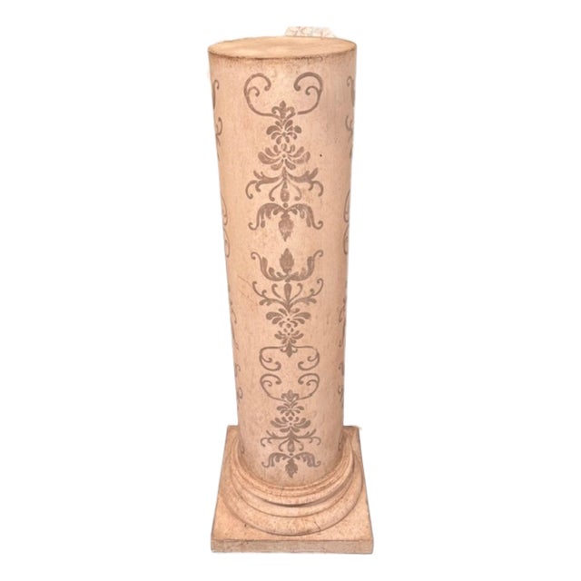 Pair of Florentine Hand Painted Italian Pedestals in Creme and Grey For Sale