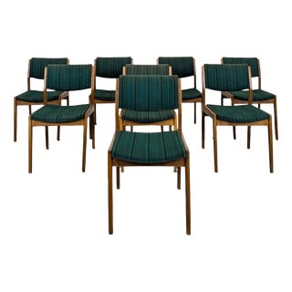 Vintage Green Fabric Chairs, Set of 8 For Sale