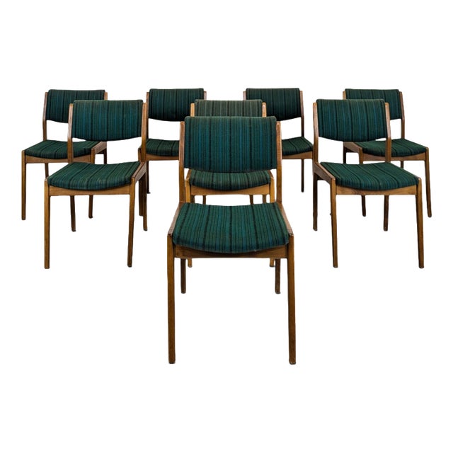 Vintage Green Fabric Chairs, Set of 8 For Sale