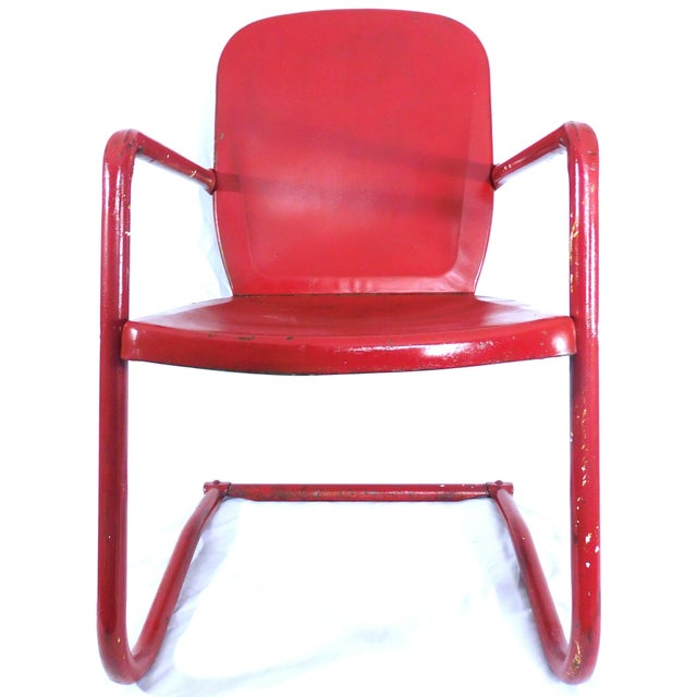 Art Deco Vintage Steel Cantilever/Springer/Bouncer Patio Chairs - 2 Different For Sale - Image 3 of 17