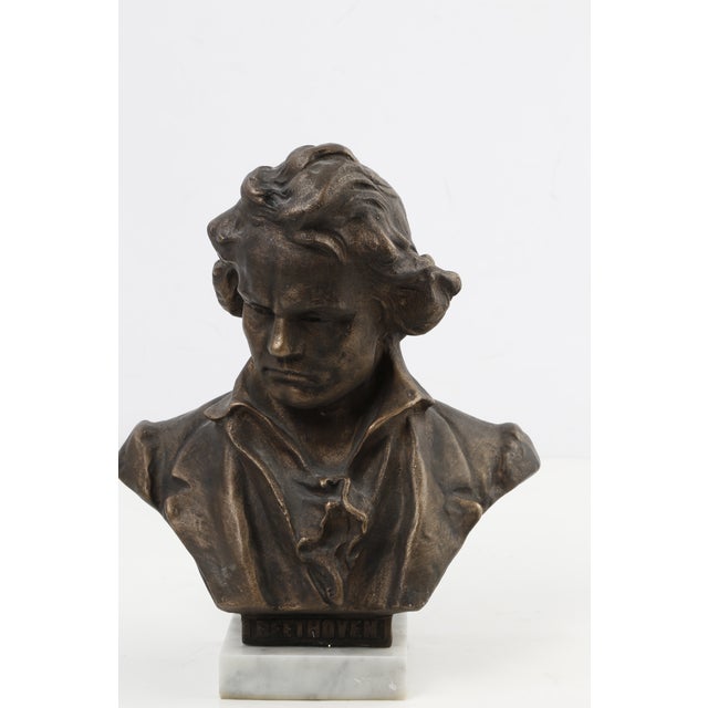 Vintage Ludwig Van Beethoven Bronze Bust Statue Marble Base Sculpture Classic For Sale - Image 11 of 13