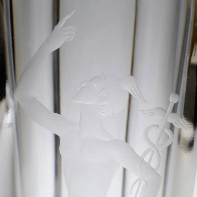 Early 20th Century Large Faceted Art Deco Vase with Engraved Mercury by Elis Bergh for Kosta Boda For Sale - Image 5 of 11