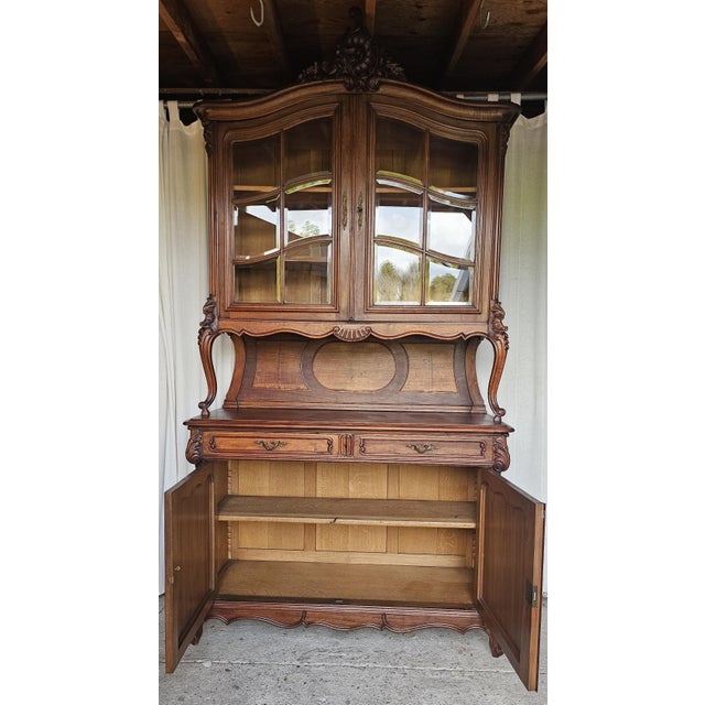 Brown Antique French Cabinet, Rococo Style, Buffet Deux Corps, For Sale - Image 8 of 18