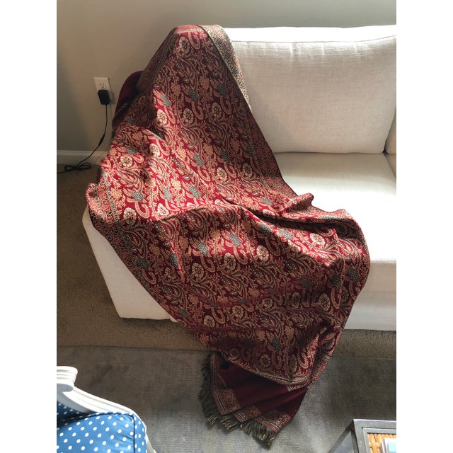 Textile Vintage Paisley Throw With Fringes From Egypt For Sale - Image 7 of 8