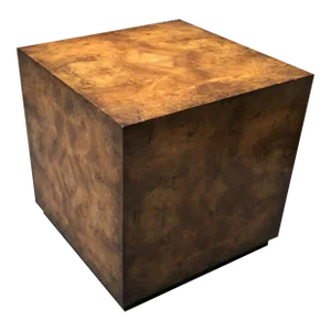 John-Richard Fine Furniture Milo Baughman Style Modern Faux Burlwood Laminate Cube Coffee Table