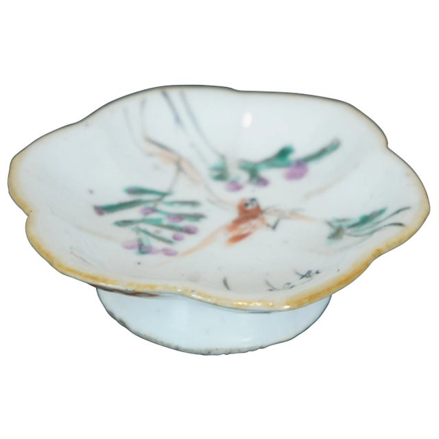 Chinese Antique Qing Dynasty Chinese Export Porcelain Footed Dish Lotus Bird Compote For Sale - Image 3 of 11