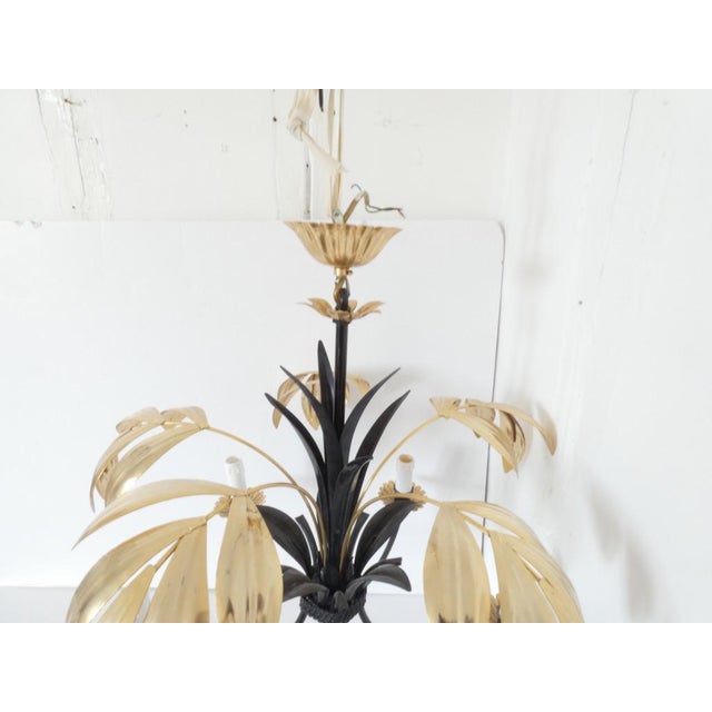 Vintage French Metal Tole Gold and Black Chandelier For Sale - Image 3 of 9