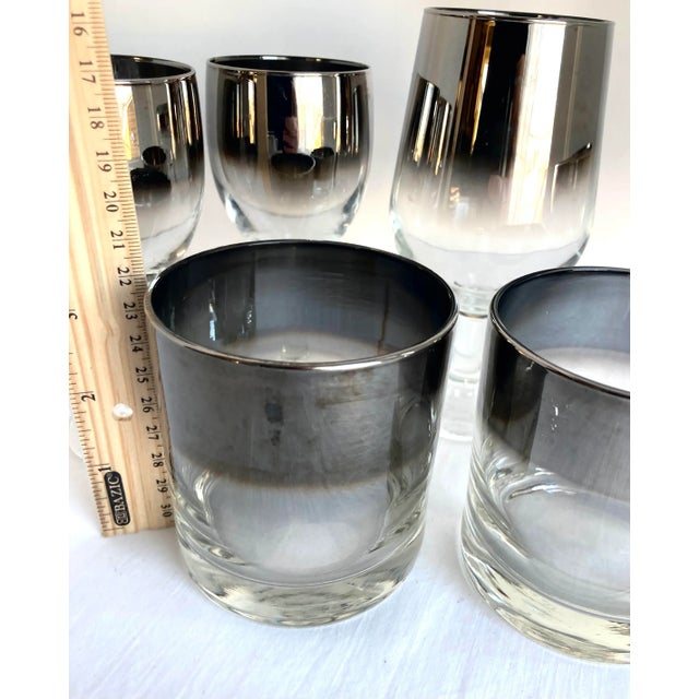 Vintage Vitreon Queens Lusterware Bar Glasses. The set includes 2 wine glasses, 1 champagne coupe, three lowball glasses...