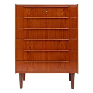 Vintage Danish Mid-Century Six-Drawer Teak Tallboy Dresser 1960s For Sale