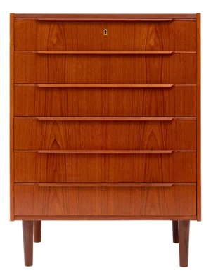 Vintage Danish Mid-Century Six-Drawer Teak Tallboy Dresser 1960s