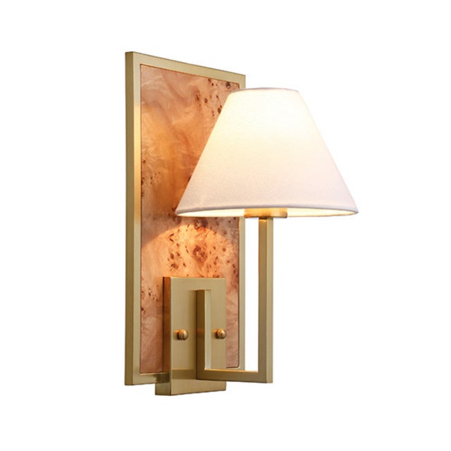Contemporary Matthew Izzo Home Daren Burlwood and Brushed Brass Wall Sconce With Shade For Sale - Image 3 of 4