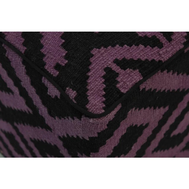 Boho Chic Black/Purple Handmade Kilim Upholstered Ottoman For Sale In New York - Image 6 of 11