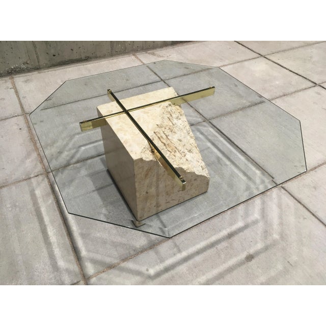 Alabaster Postmodern Maitland-Smith Style Brass & Glass Coffee Table in Tessellated Stone For Sale - Image 8 of 13