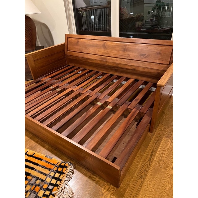 Custom Solid Teak Convertible Sofa Queen With Futon and Back Cushion For Sale - Image 9 of 10