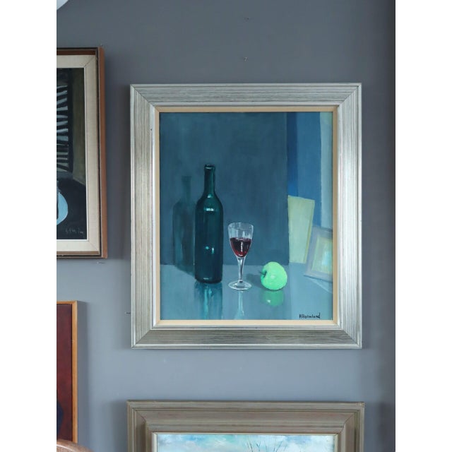 Mid-Century Modern Mid-Century Modern 'Green Apple With Glasses' Vintage Original Still Life Oil Painting, Framed For Sale - Image 3 of 12