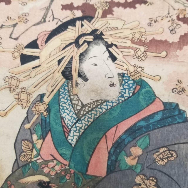 Japanese Japanese Ukiyo-E Inspired Woodblock Print Replica, Bijin-Ga Style For Sale - Image 3 of 12