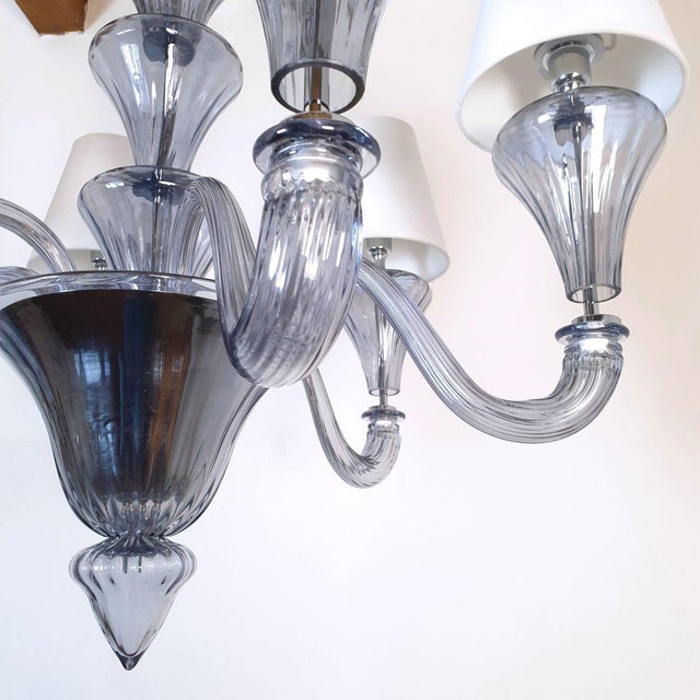 1990s Blue-Gray Murano Glass Mid Century Modern Chandelier For Sale In Dallas - Image 6 of 12