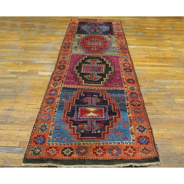 Happy Jewel Tones Multicolored Tribal Geometric Antique Rustic Turkish Yuruk Rug For Sale - Image 9 of 9